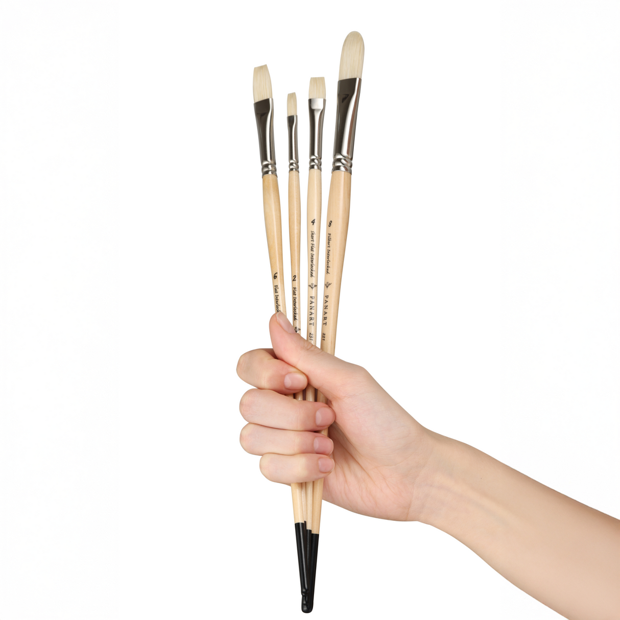Panart White Bristle Long Handle Brush Set - 4 Pcs, ATL-08 (F-2.6, SF-4,FB-8)