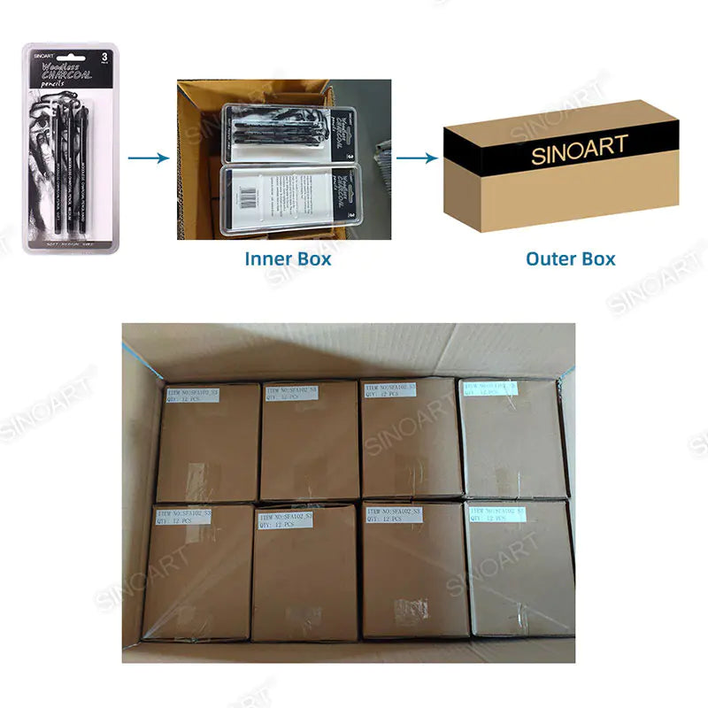 Sinoart Woodless Charcoal Pencil 3PK Soft*1 Medium*1 Hard*1