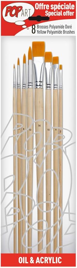 Pebeo Polyamide Yellow Brushes Pack of 8