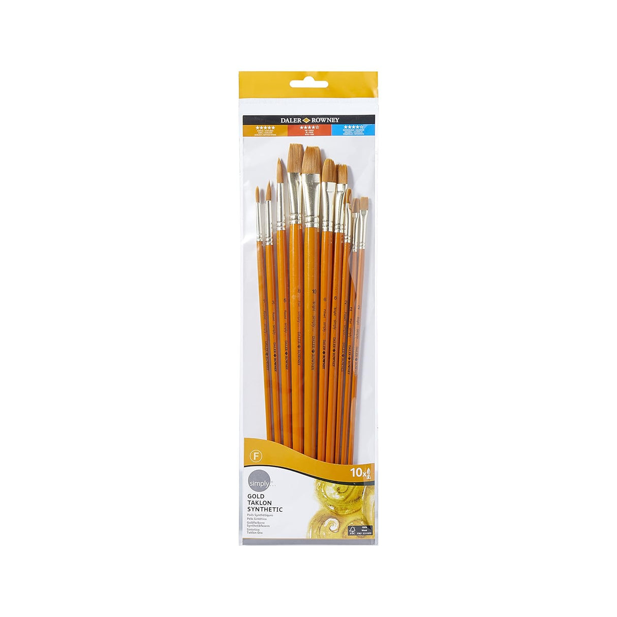 Daler Rowney Simply Gold Taklon Long Hand Brush Set 10 Pcs