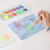 Primo Watercolour Tablets Set – 12 Colors (7 Metallic + 5 Fluorescent) | 30mm Diameter | With Brush & Mixing Palette