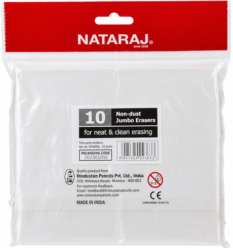 Nataraj Non-Dust Jumbo Erasers – 10-Pcs Pack