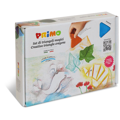 Primo Wax Triangle Crayons Set – 8 Colors with Stencils | 5mm Grip Side | Super Resistant Kids Coloring Crayons