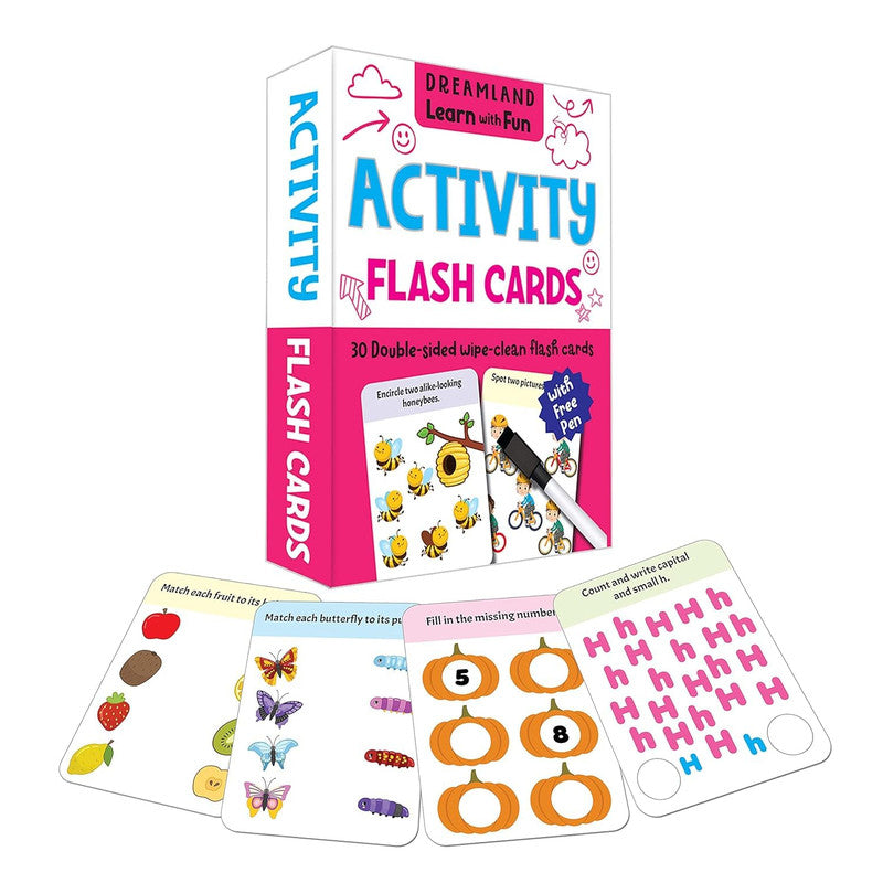DREAMLAND - Flash Cards Activity - 30 Double Sided Wipe Clean Flash Cards for Kids