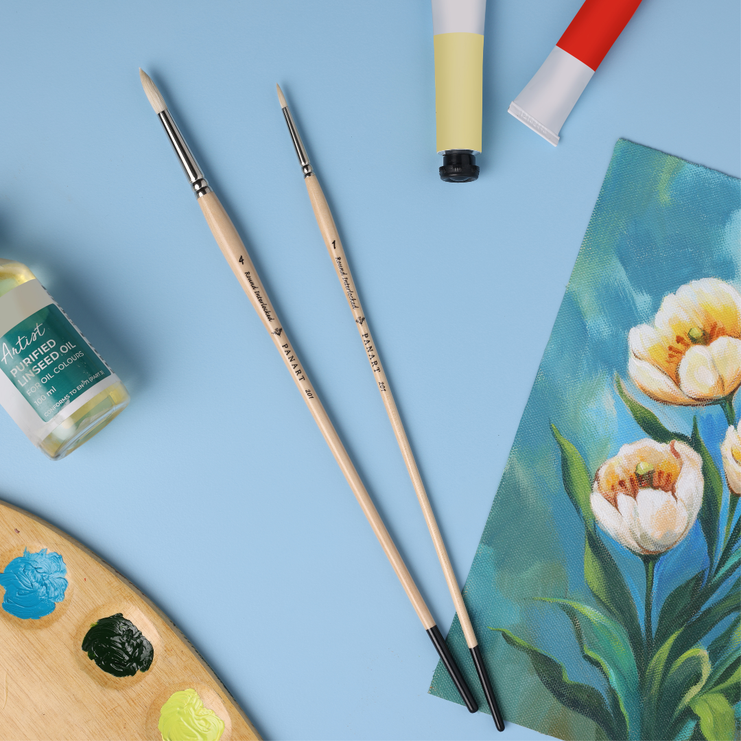 Panart White Bristle Round Paint Brush Long Handle – 201