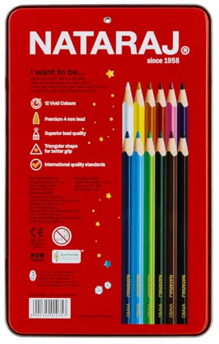 Nataraj Vivid Premium Triangular Colour Pencils – 12 Bright Shades