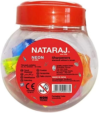 Nataraj Neon Sharpener Jar – Multicolor, Pack of 20