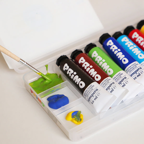 Primo Poster Paint Set – 8 × 12 ml Aluminium Tubes | Bright Washable Colours in Compact Polypropylene Box