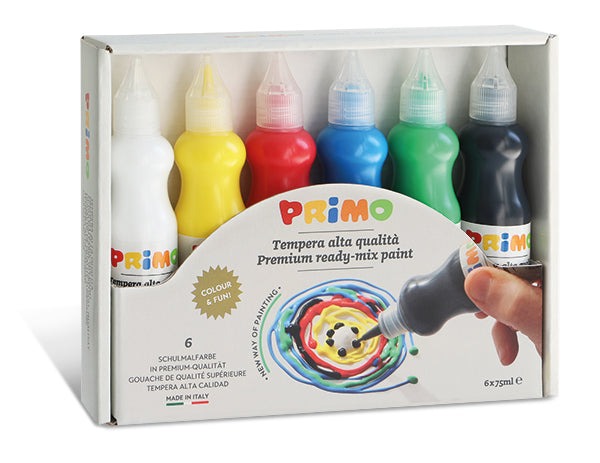 Primo Ready-Mix Poster Paint Set – 6 Colors x 75ml | Bright & Smooth | Art & Craft Paint