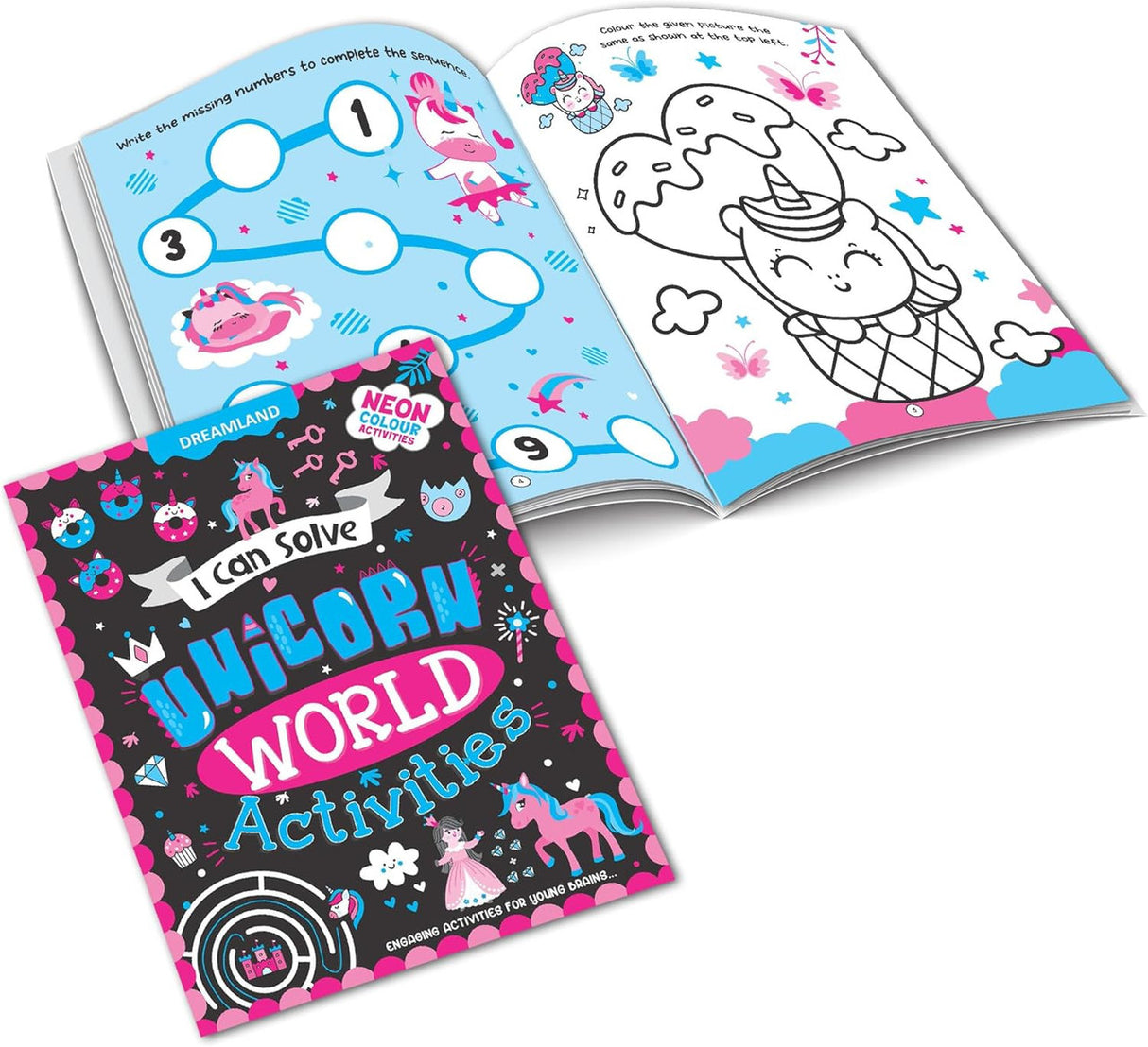 DREAMLAND I CAN SOLVE - Unicorn World Activities - I Can Solve Activity Book for Kids Age 4- 8 Years | With Colouring Pages, Mazes, Dot-to-Dots
