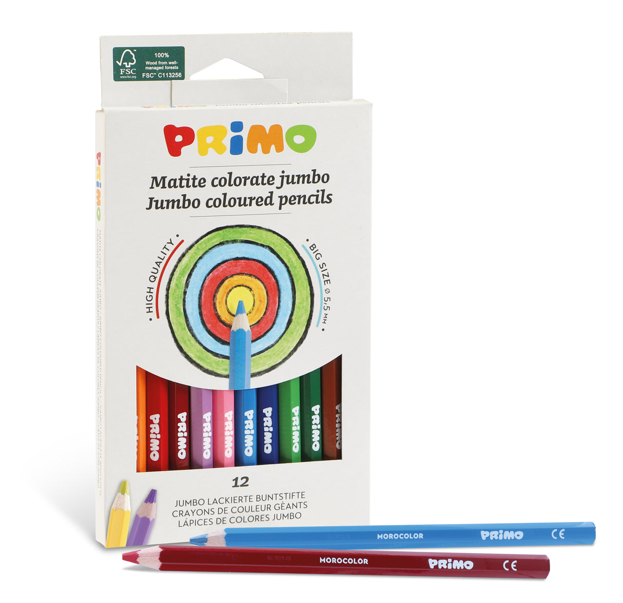 Primo Jumbo Coloured Pencils – Pack of 12 | Hexagonal Grip & 5.5 mm Thick Lead