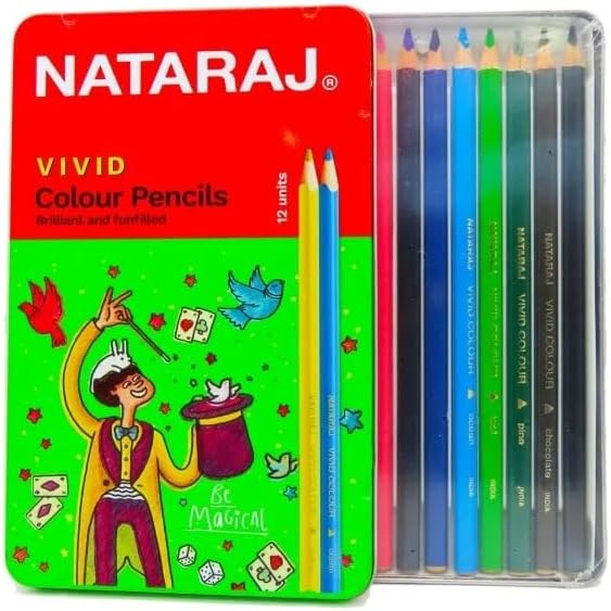 Nataraj Vivid Premium Triangular Colour Pencils – 12 Bright Shades