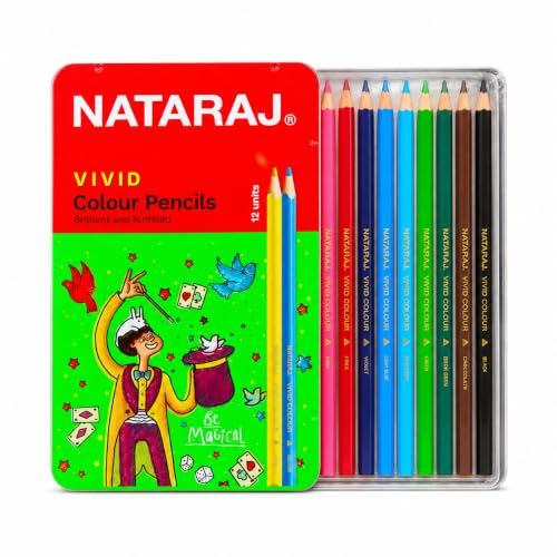 Nataraj Vivid Premium Triangular Colour Pencils – 12 Bright Shades