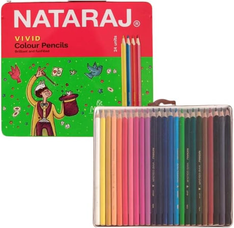 Nataraj Vivid Premium Triangle Colour Pencils – 24 Colors with Free Coloring Book