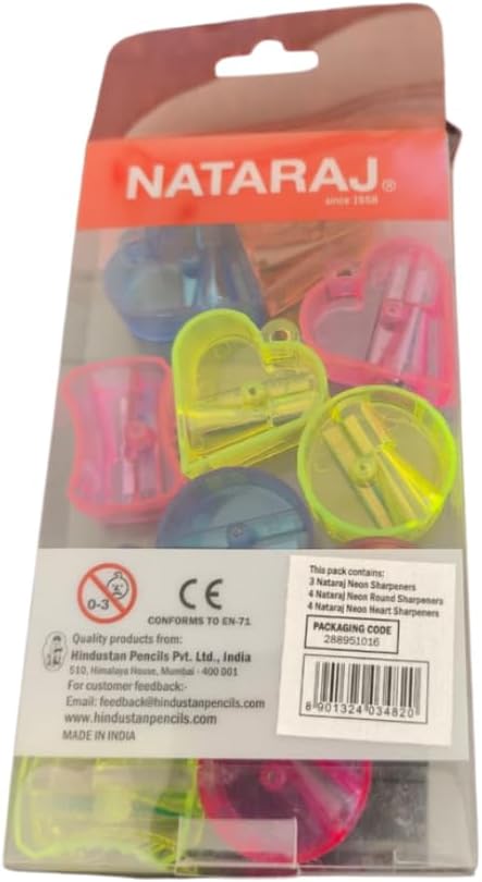 Nataraj Neon Round & Heart Shape Sharpener Set – 11 Pieces