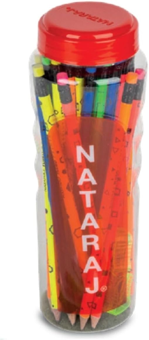 Nataraj Assorted Fluoro Print HB Pencil Set – Combo Jar Pack
