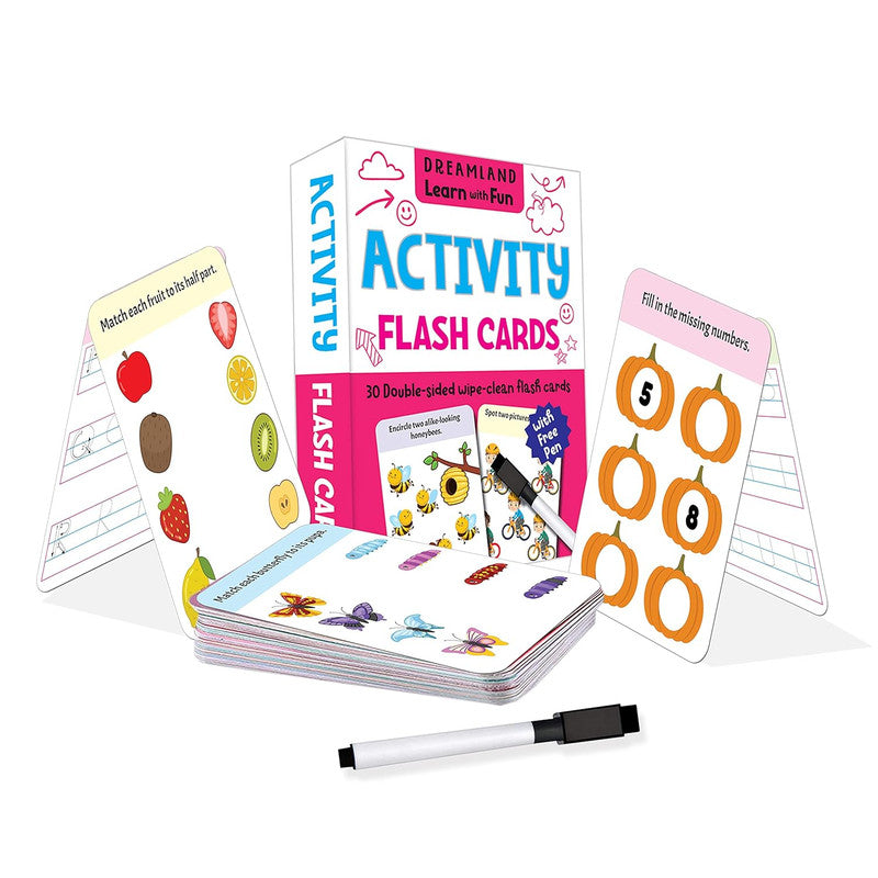 DREAMLAND - Flash Cards Activity - 30 Double Sided Wipe Clean Flash Cards for Kids