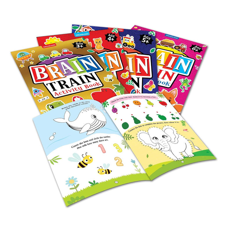 DREAMLAND - Brain Train Activity Book for Kids Age 3+ - With Colouring Pages, Mazes, Puzzles and Word searches Activities