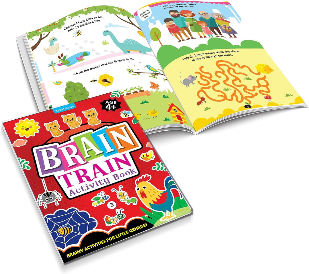 DREAMLAND - Brain Train Activity Book for Kids Age 4+ - With Colouring Pages, Mazes, Puzzles and Word searches Activities
