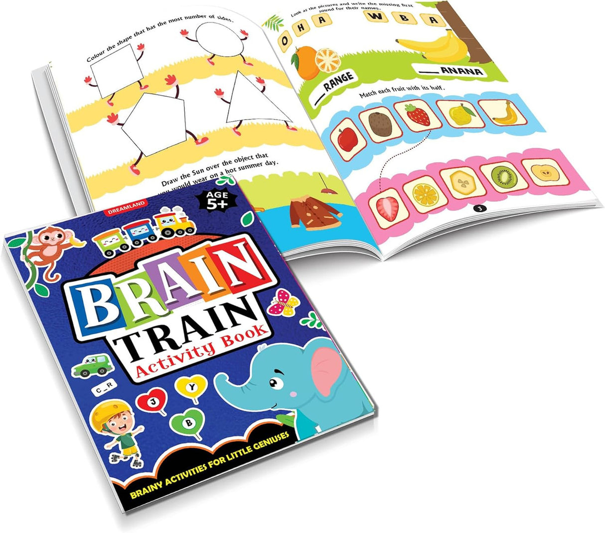 DREAMLAND - Brain Train Activity Book for Kids Age 5+ - With Colouring Pages, Mazes, Puzzles and Word searches Activities