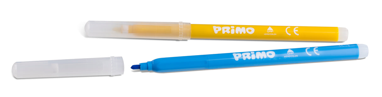 Primo Super Washable Fibre-Tip Pens – Pack of 12 | Fine Tip 2.5 mm Bright Colours in Plastic Wallet