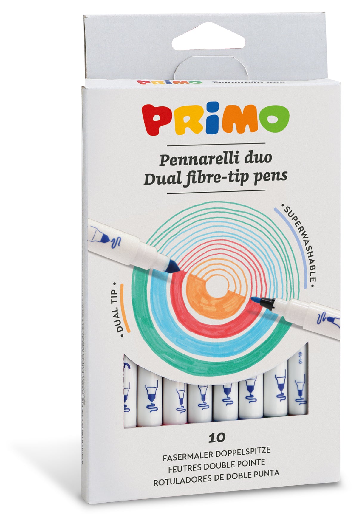 Primo Dual Fibre-Tip Pens – Pack of 10 | Double Tip Markers | Fine & Broad Tips | Bright Colours