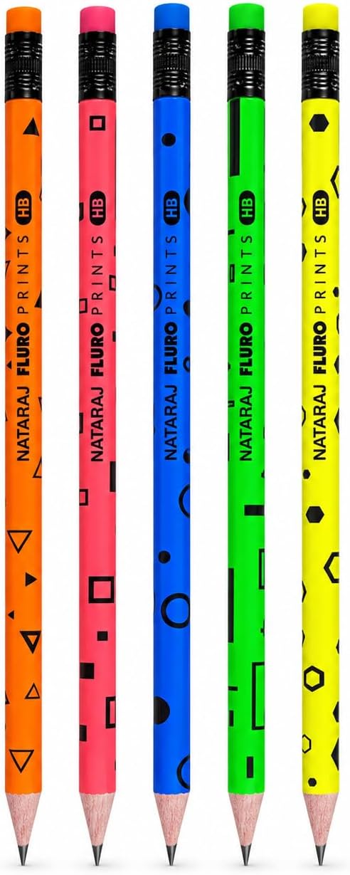 Nataraj Assorted Fluoro Print HB Pencil Set – Combo Jar Pack