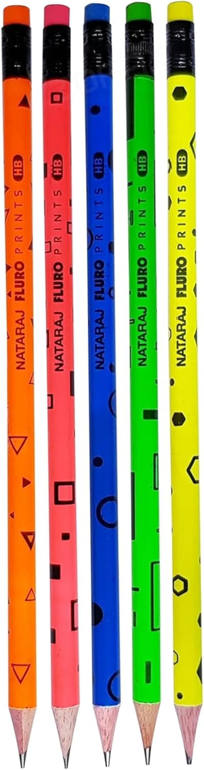 Nataraj Assorted Fluoro Print HB Pencil Set – Combo Jar Pack
