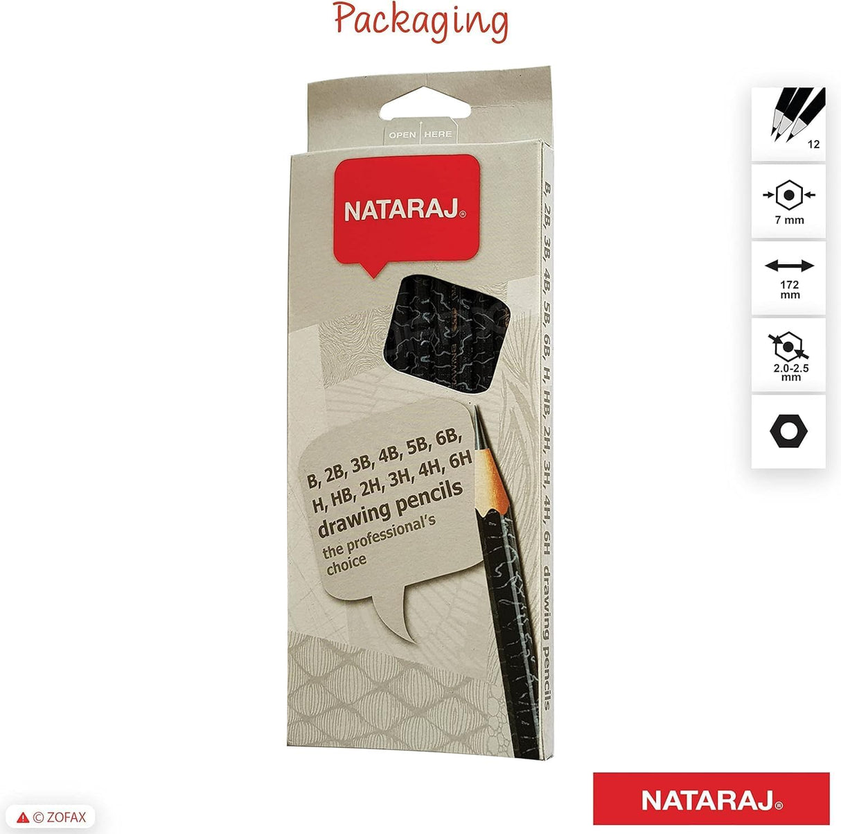 Nataraj 12-Degree Drawing Pencils Set – Assorted Grades, 12 Pieces