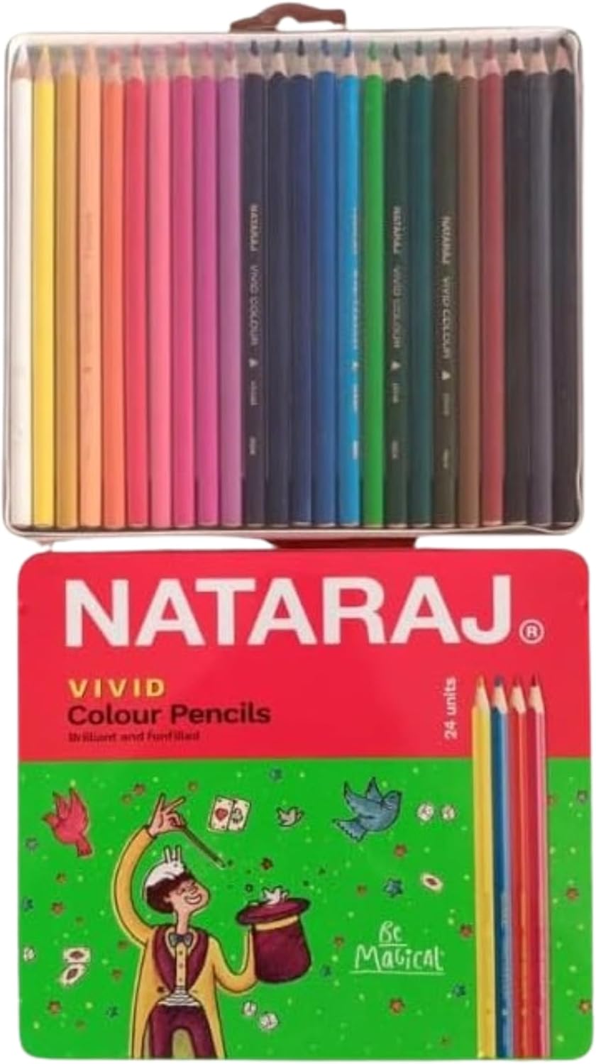 Nataraj Vivid Premium Triangle Colour Pencils – 24 Colors with Free Coloring Book