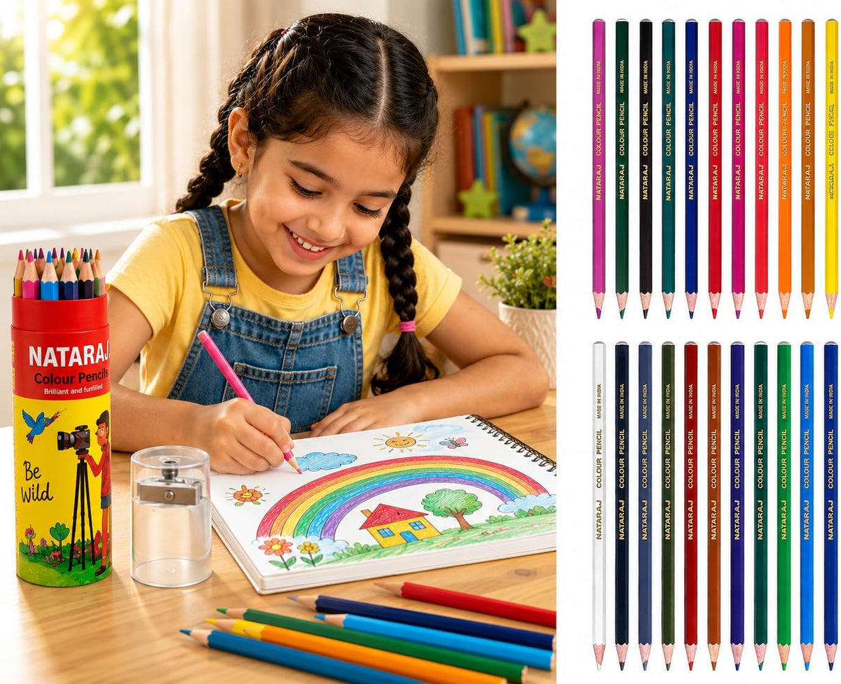 Nataraj Colour Pencils 24 Colours Full Size Pack with Sharpener