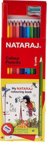 Nataraj 12 Colour Pencil Set with Multicolor Colouring Book & Sharpener