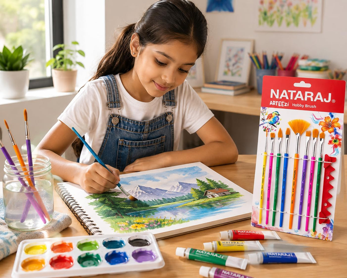 Nataraj Arteezi Hobby Brush Set – Assorted Shapes, 8 Pieces