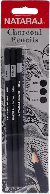 Nataraj Professional Charcoal Pencils Set – Soft, Medium & Hard
