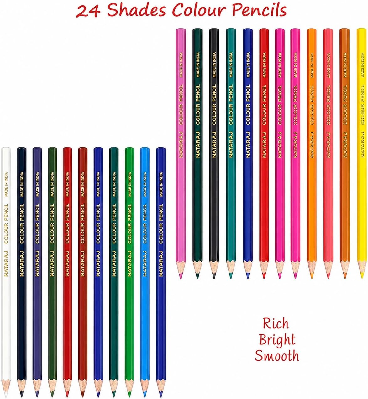 Nataraj Colour Pencils 24 Colours Full Size Pack with Sharpener