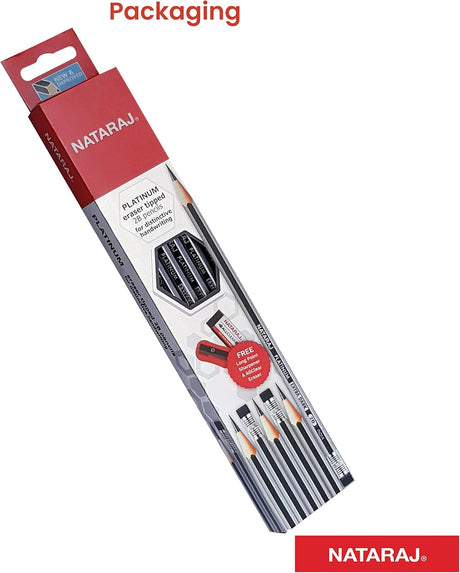 Nataraj Platinum Extra Dark 2B Pencils with Sharpener – Pack of 12