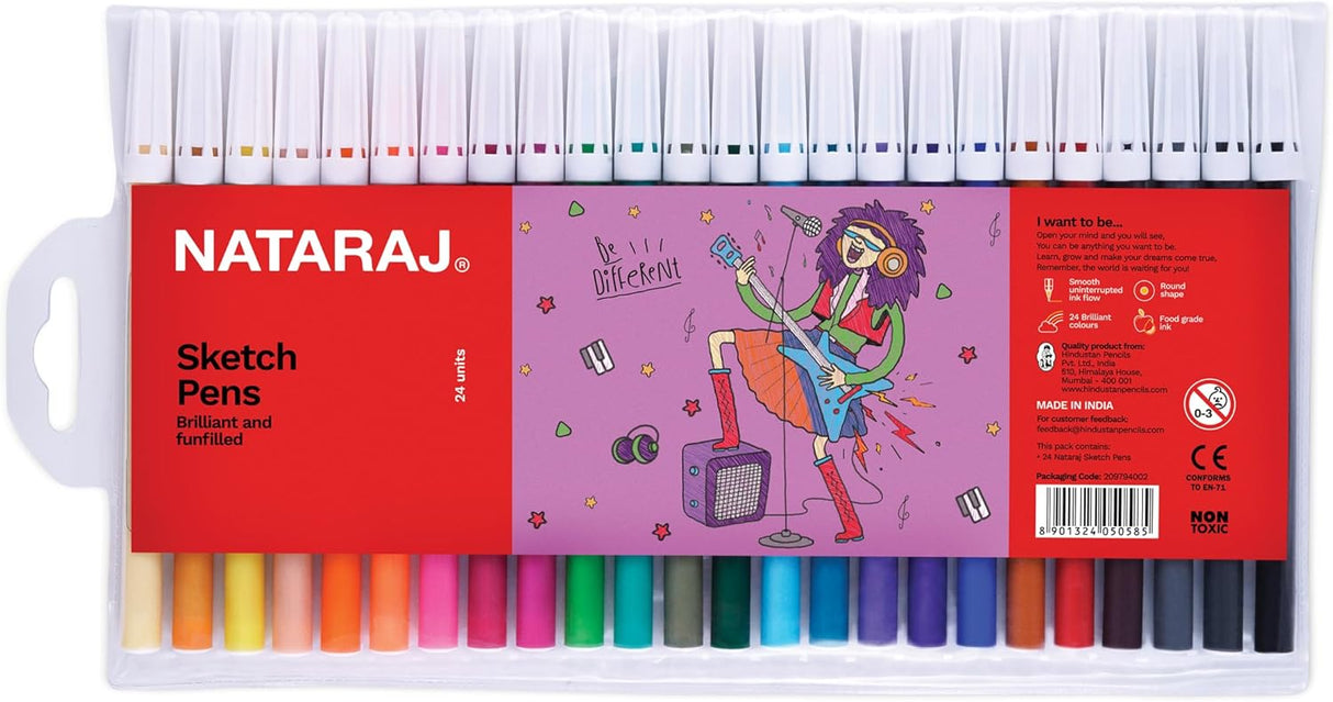 Nataraj Sketch Pens Round Tip – 24 Assorted Colours