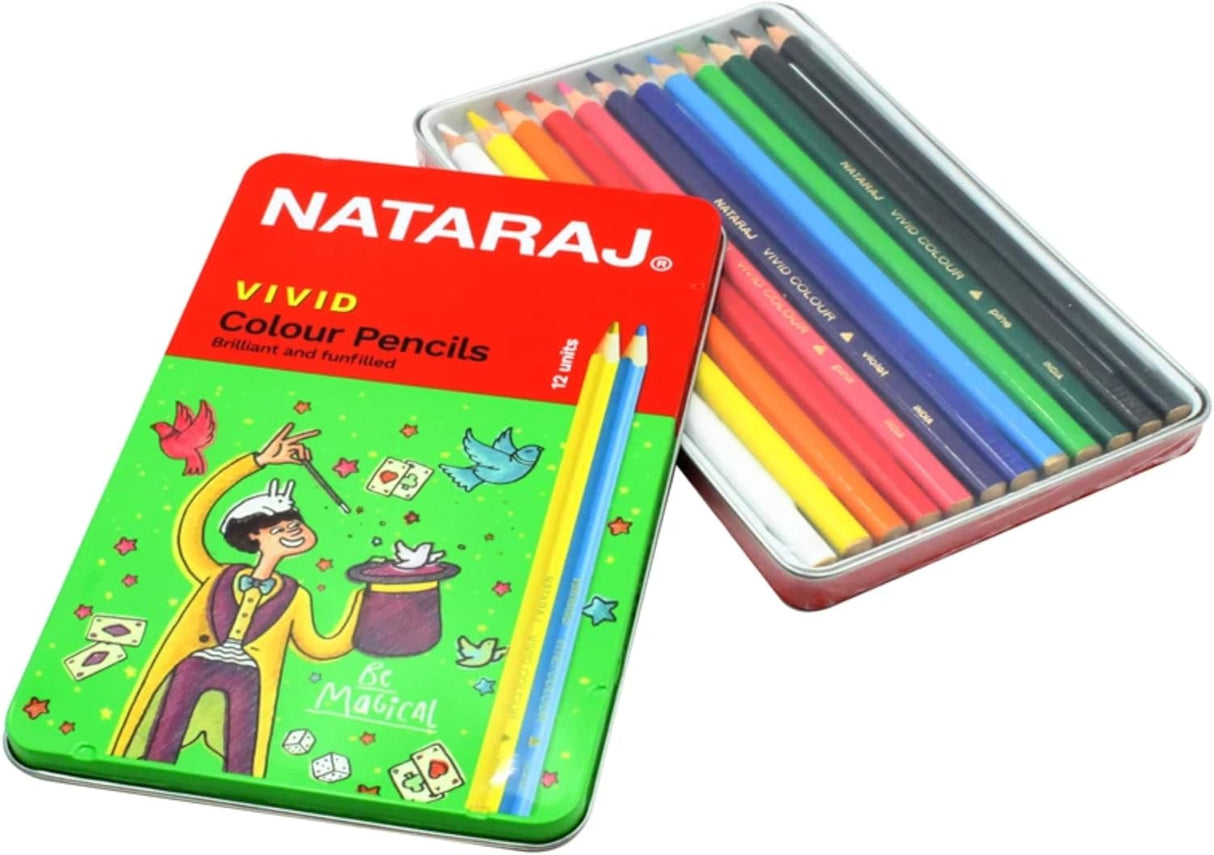 Nataraj Vivid Premium Triangular Colour Pencils – 12 Bright Shades