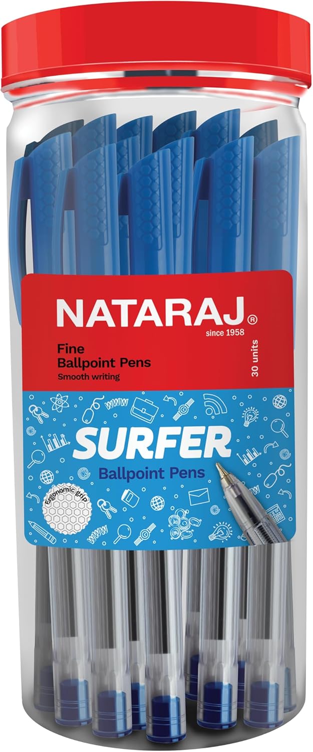 Nataraj Surfer Fine Ballpoint Pen Jar – 30 Pieces, 0.7mm Tip