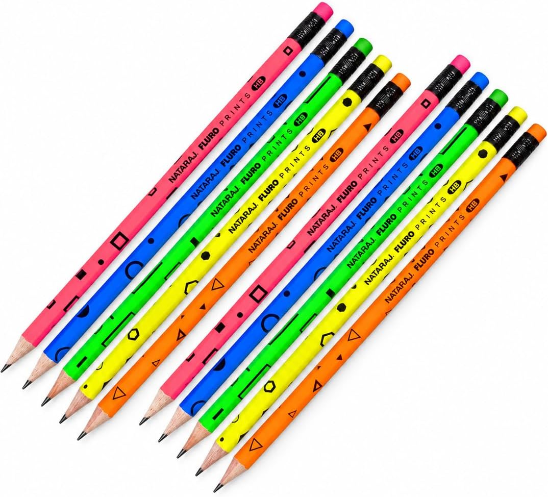 Nataraj Assorted Fluoro Print HB Pencil Set – Combo Jar Pack