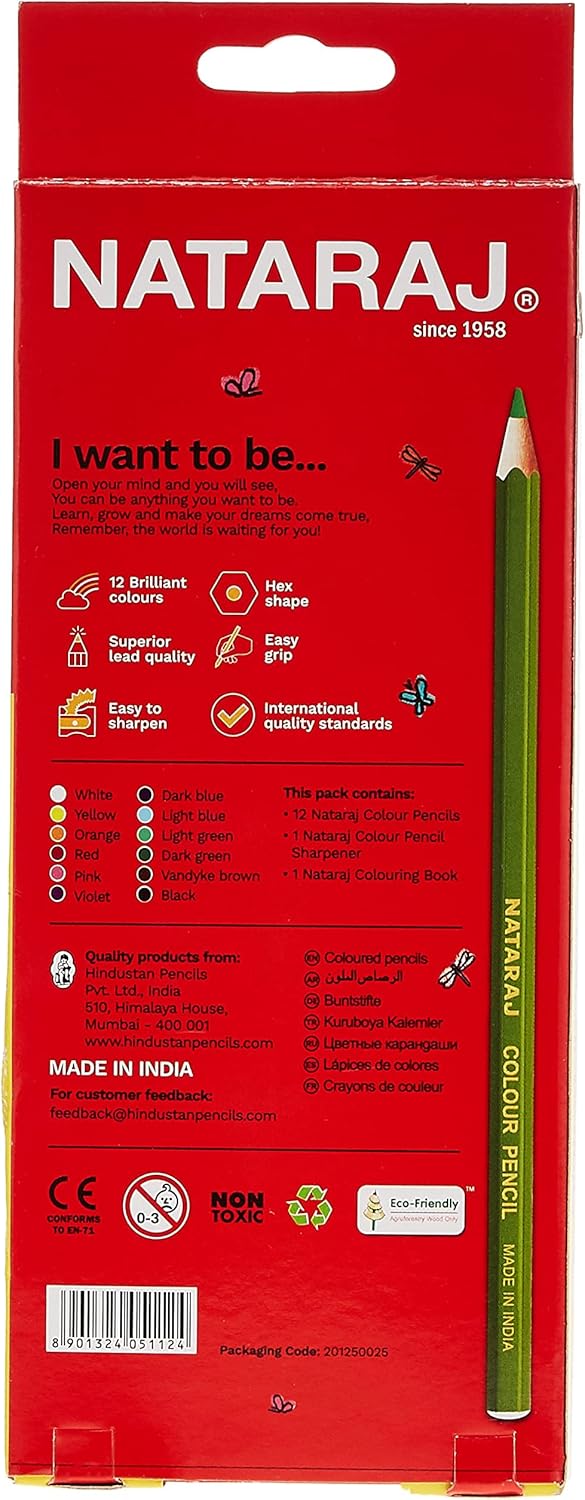 Nataraj 12 Colour Pencil Set with Multicolor Colouring Book & Sharpener