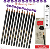 Nataraj 12-Degree Drawing Pencils Set – Assorted Grades, 12 Pieces