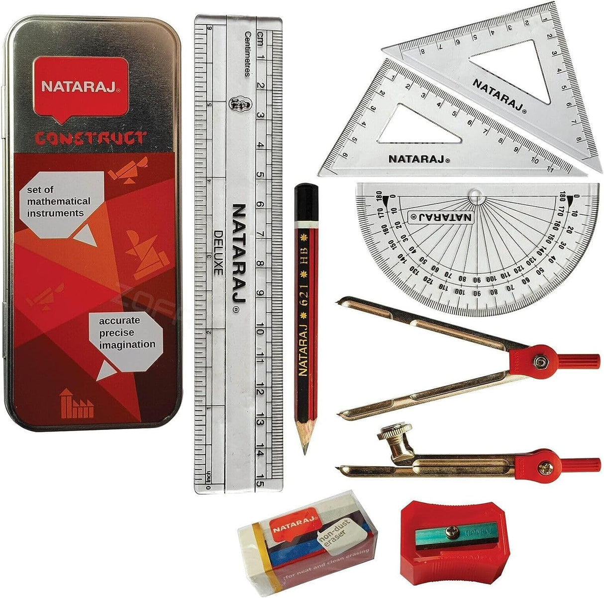 Nataraj Construct Mathematical Instrument Set with Metal Lead Box