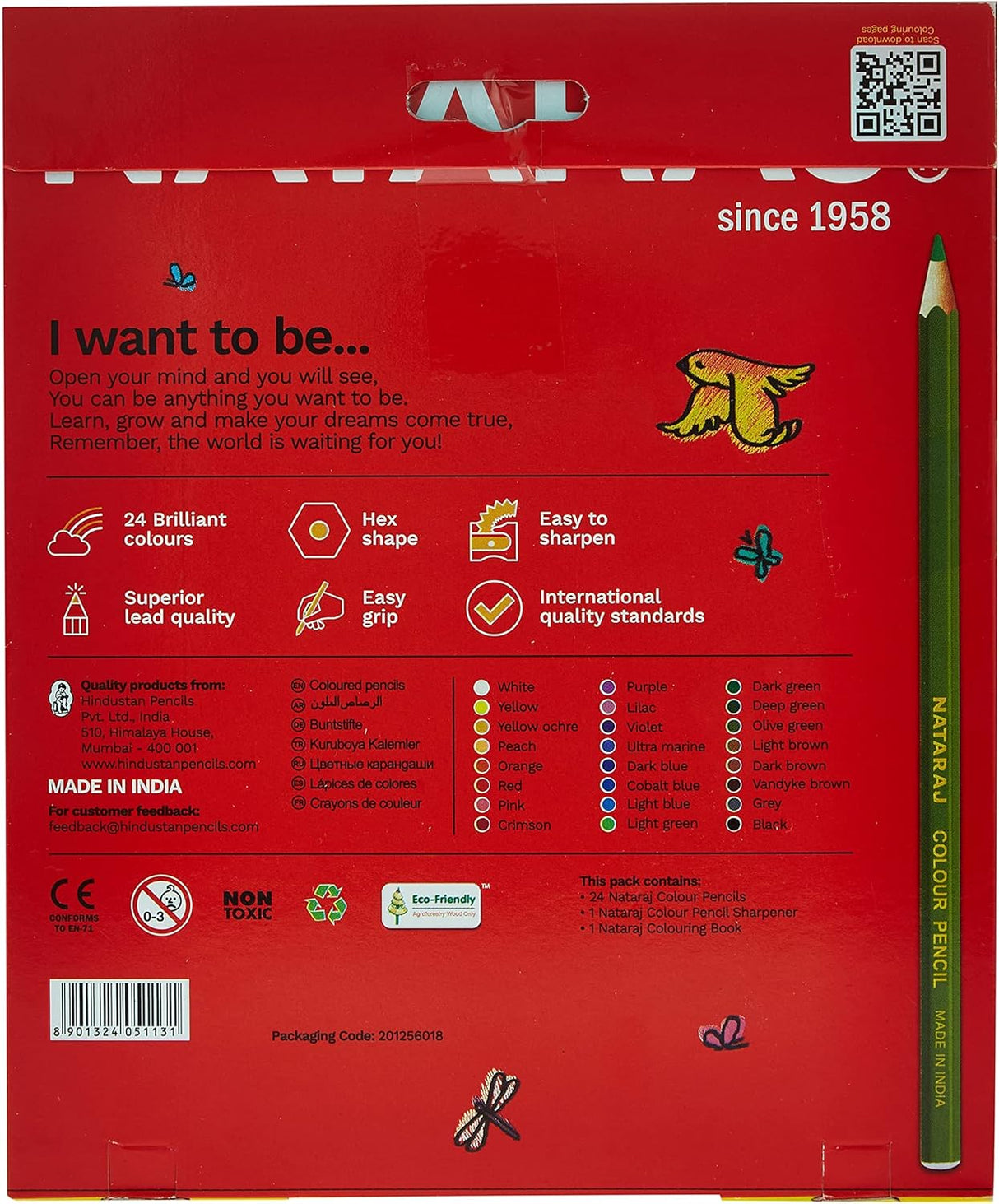 Nataraj 24 Colour Pencil Set with Multicolor Colouring Book & Sharpener