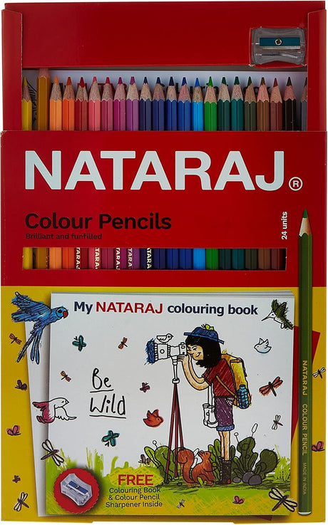 Nataraj 24 Colour Pencil Set with Multicolor Colouring Book & Sharpener