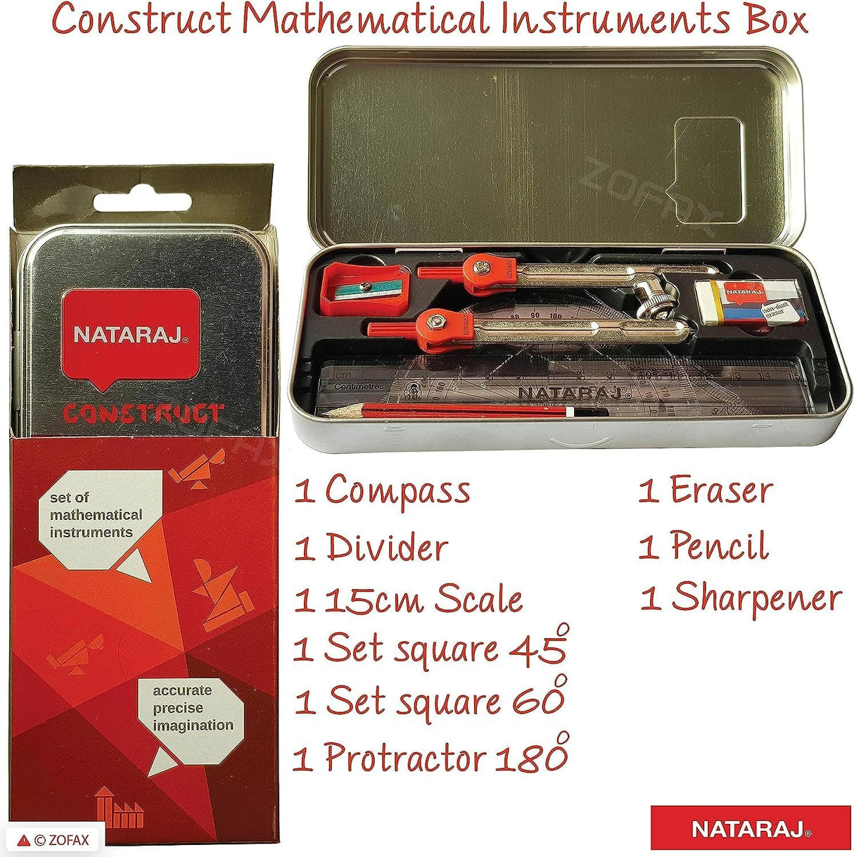 Nataraj Construct Mathematical Instrument Set with Metal Lead Box