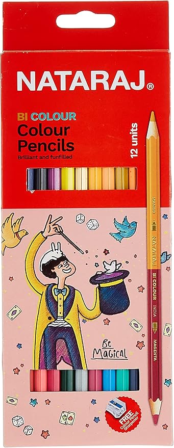 Nataraj 12-Piece Bi-Hex Colour Pencil Set with free Sharpener