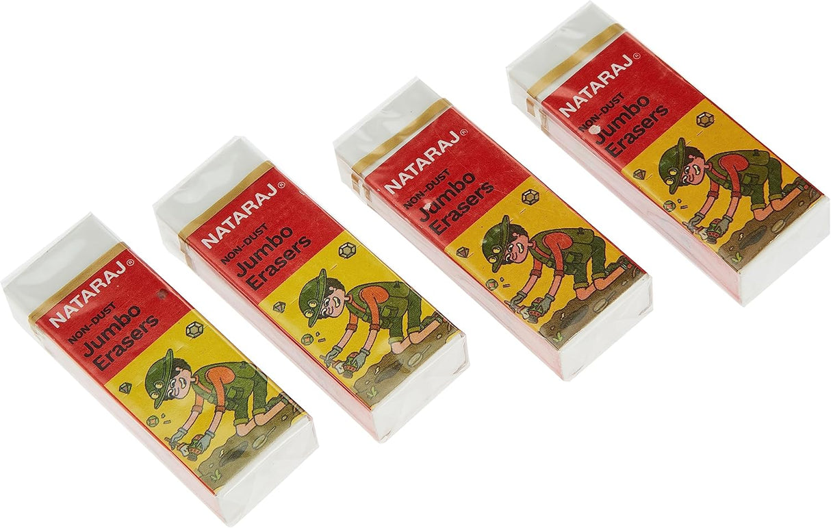 Nataraj Non-Dust Jumbo Erasers & 621 Sharpeners – 4 + 4 Combo Pack
