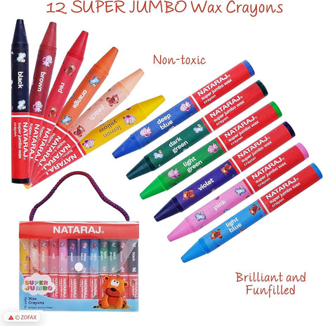 Nataraj Super Jumbo Wax Crayons Set – 12 Bright Colors