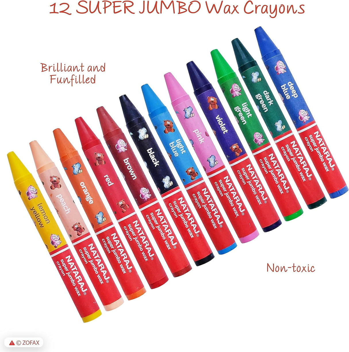 Nataraj Super Jumbo Wax Crayons Set – 12 Bright Colors